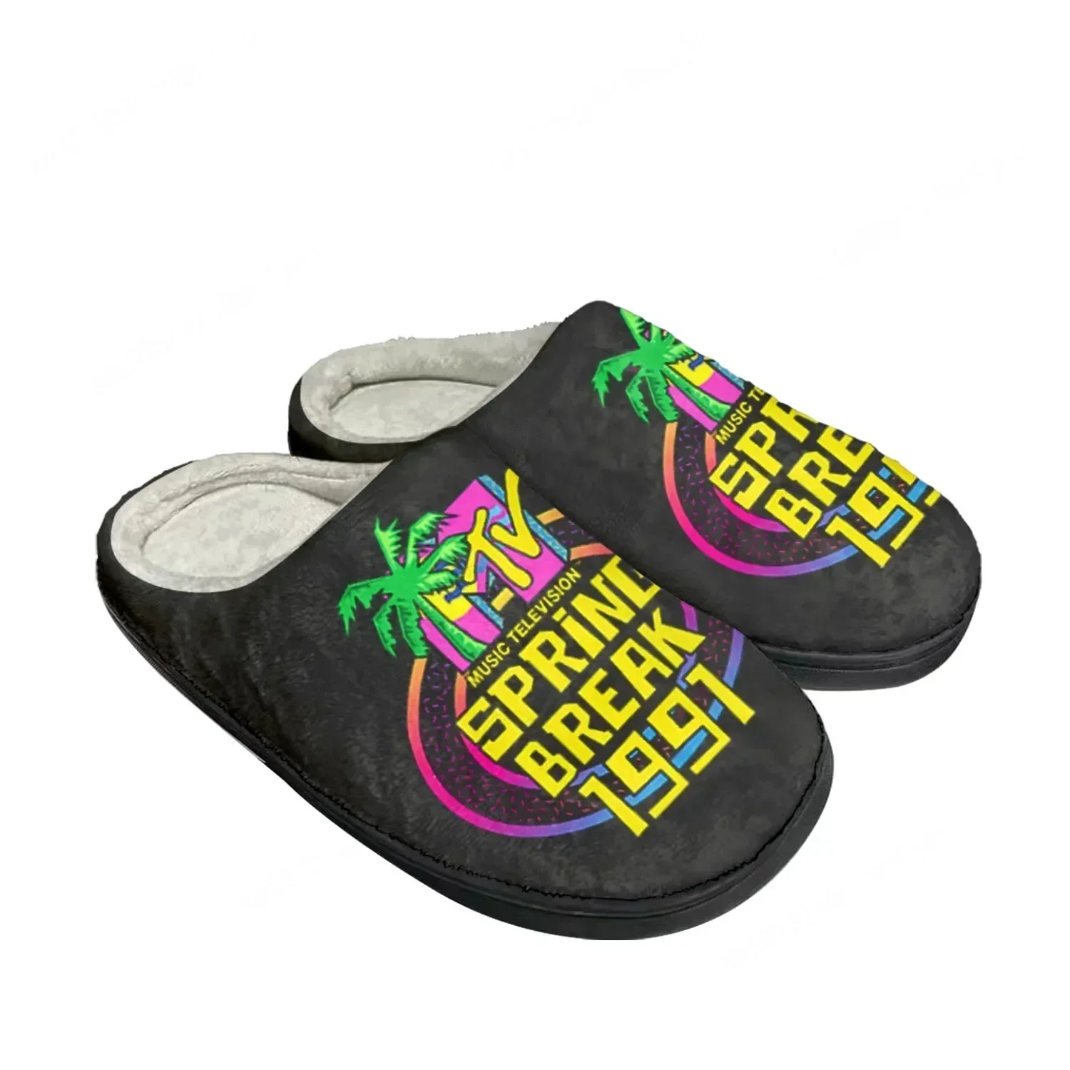 

Теплые домашние тапочки MTV Spring Break 1991 Music Home из хлопка, плюшевые, для мужчин и женщин, повседневные, для спальни