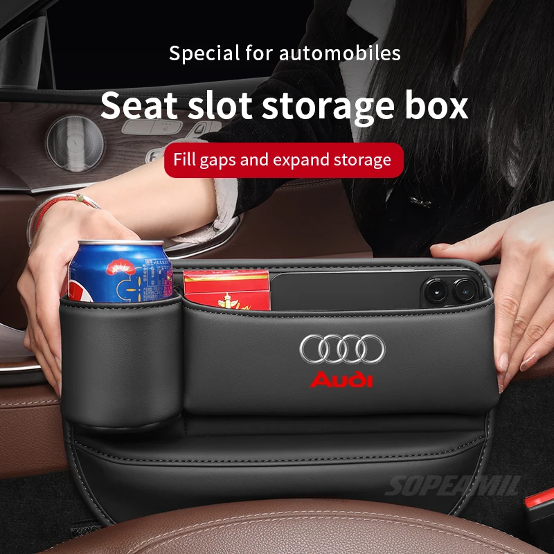 Audi A1 A3 A4 A5 A6 A7 A8 Q3 Q5 Q7 Q8 RS4 RS5 S3 S4 S5 TT Car Seat Crevice Storage Box Seat Gap Slot With Cup holder Organizer