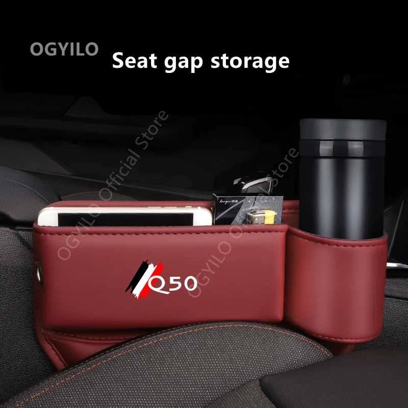 Car seat gap storage box For Infiniti Q50 Leather Crevice Side Wallet Keys Card Phone Holder Storage Pocket