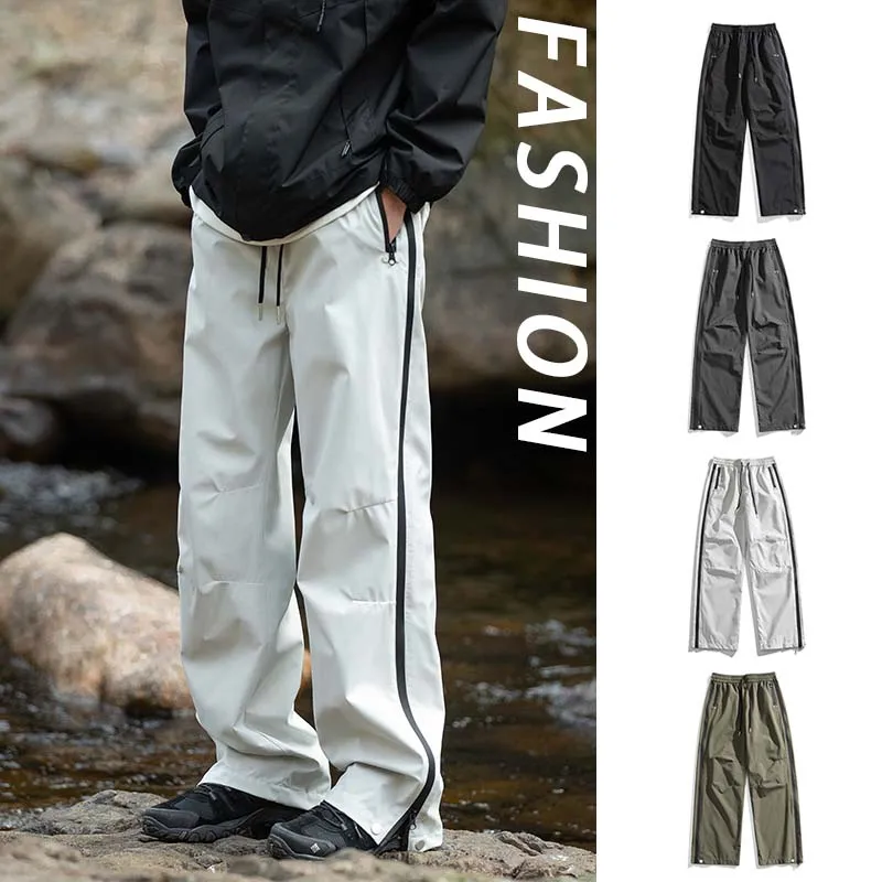 Men\'s Waterproof Splicing Design Sense Hiking Pants Outdoor Windproof Cargo Pants American Style Trendy Breathable Straight-leg