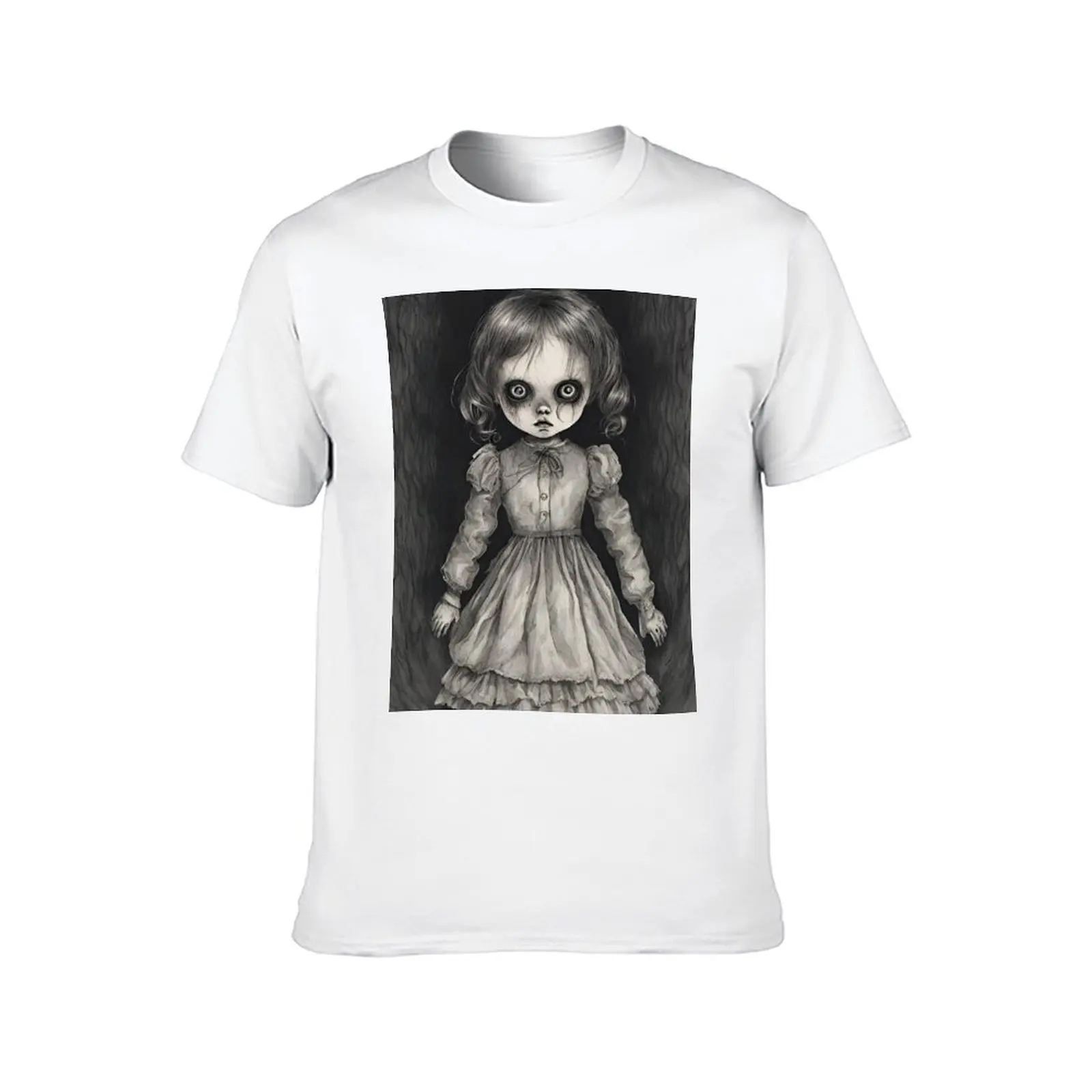 دمية مخيفة في ظلال الظلام تي شيرت تي شيرت رجل عادية الرجال تي شيرت القطن 100% تي شيرت