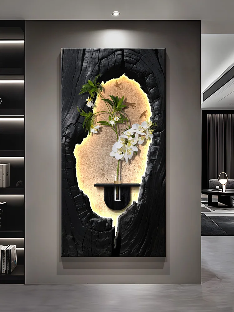 Hydroponic Green Plants Ancient Style Entrance Decoration Painting Sandstone Corridor Hanging Painting Modeling Wall Mural Lamp