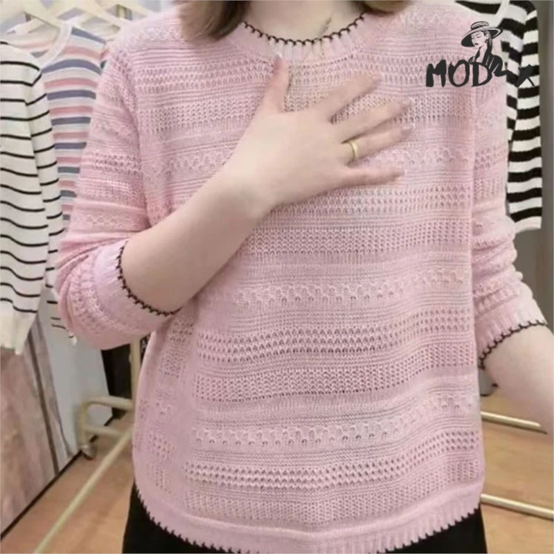 MODX Contrast Color Crewneck Sweater Female Korean Version Loose Bottom Shirt Top New Fashion Sweater Female Thin Model Hot New