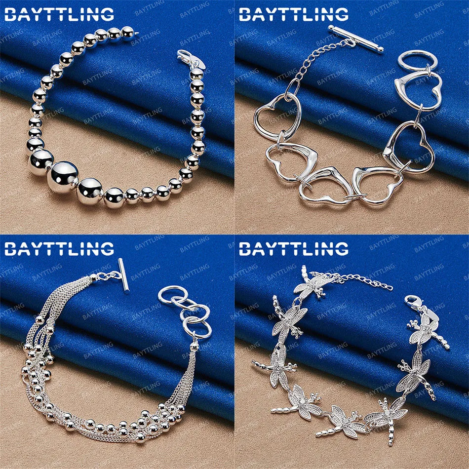 

Charm 925 Sterling Silver Delicate Dragonfly Round Bead Bracelet Women Party Fashion Jewelry Wedding Accessories