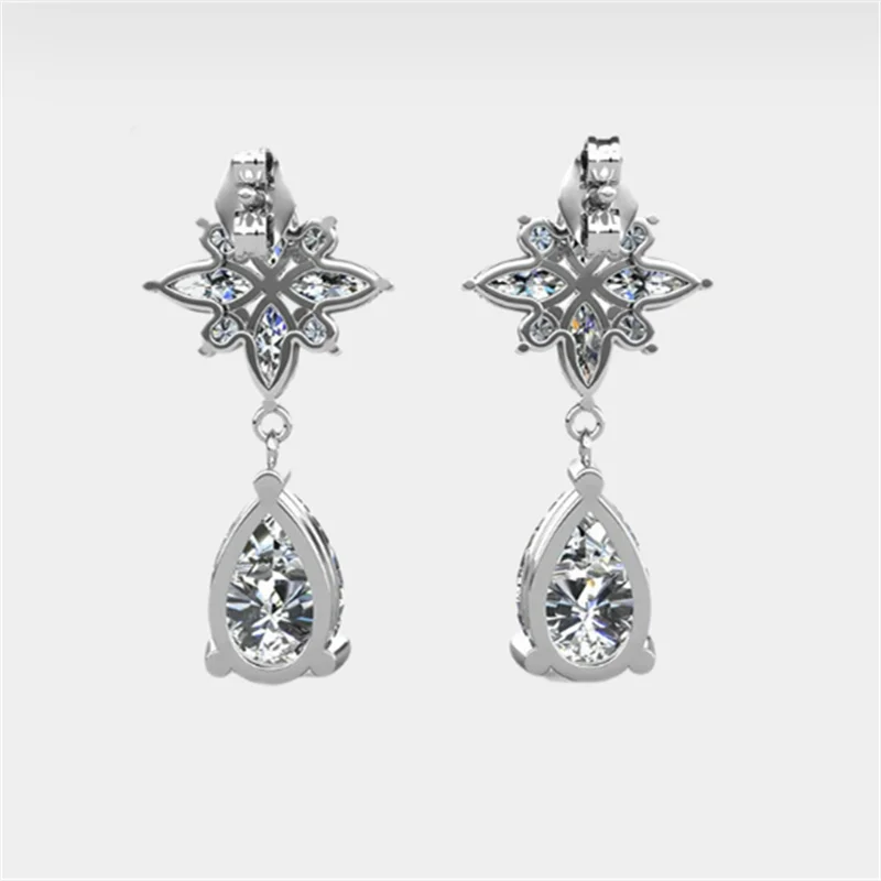 ME100Lefei Fashion Trendy Classic White Moissanite Exquisite Fine Star Waterdrop Earring For Women Silver 925 Party Jewelry Gift