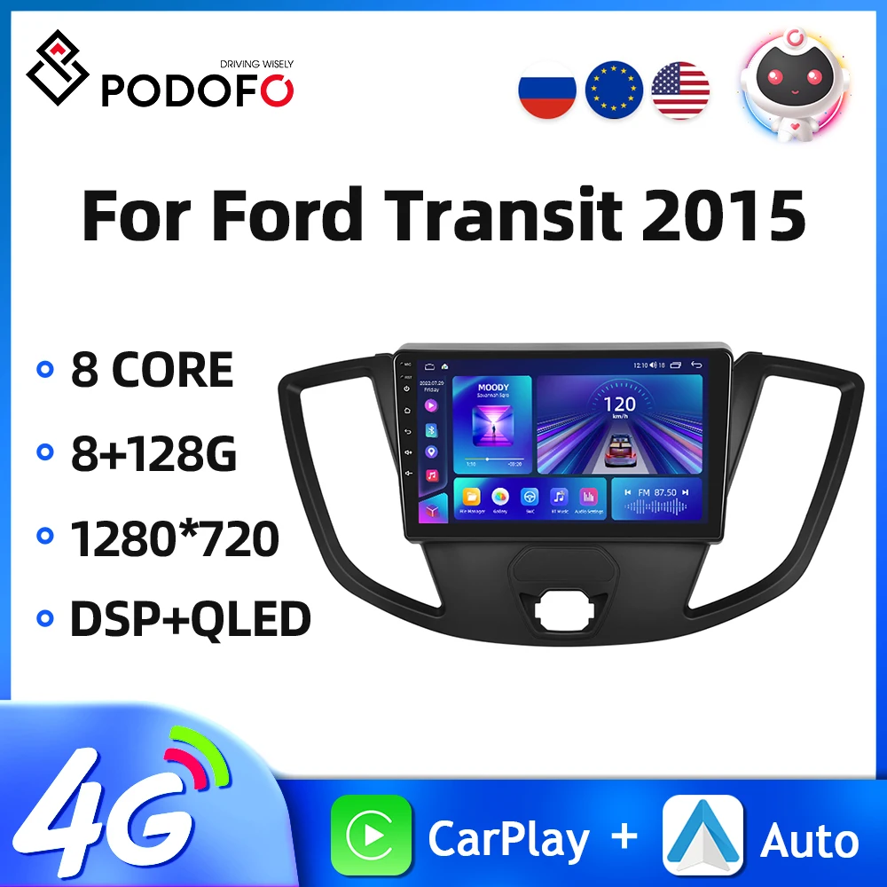 

Podofo Android 9'' Car Radio For Ford Transit 2015 2Din Automotive Multimedia Carplay Android Auto GPS Navigation WIFI Car Audio