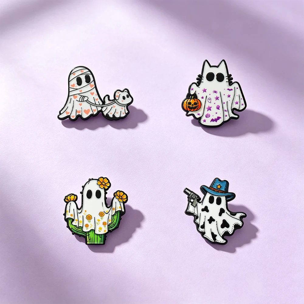 4pcs Funny Halloween Ghost Enamel Pins Punk Pumpkin Horror Spider Goth Skeleton Brooch Lapel Badges Jewelry Witch Dark Festival