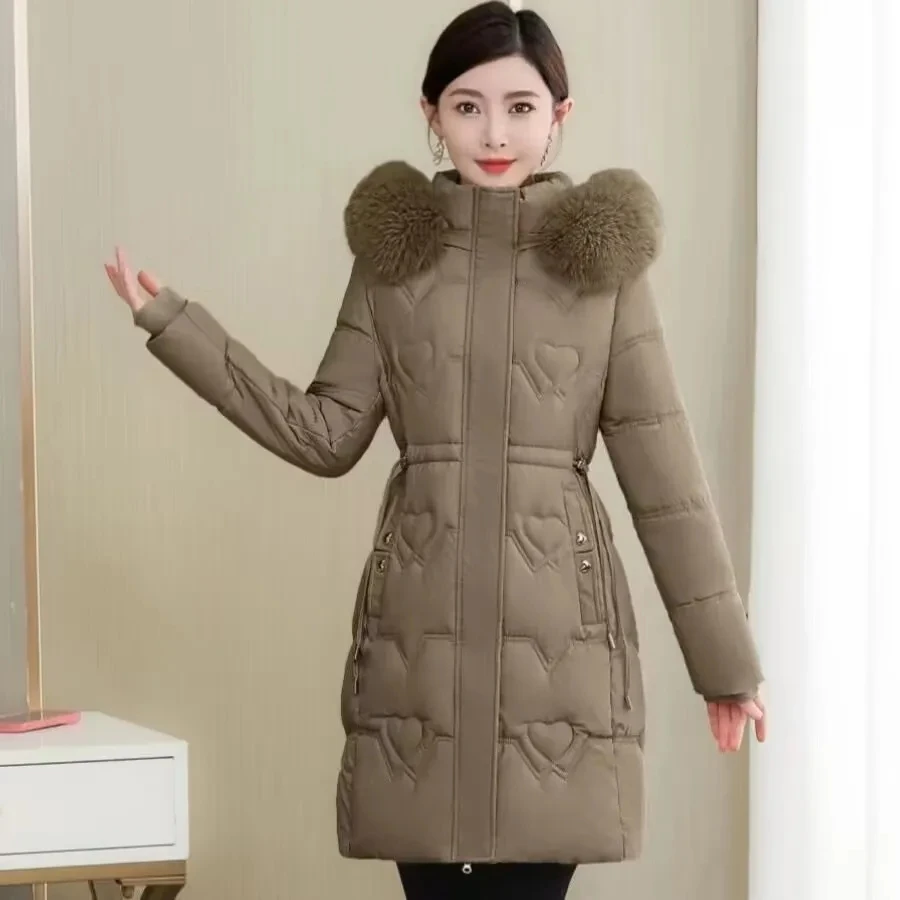 2023 New Winter Jacket Women Parka Fur Collar Hooded Thick Warm Long Female Coat Casual Outwear Down Cotton Jacket Parkas