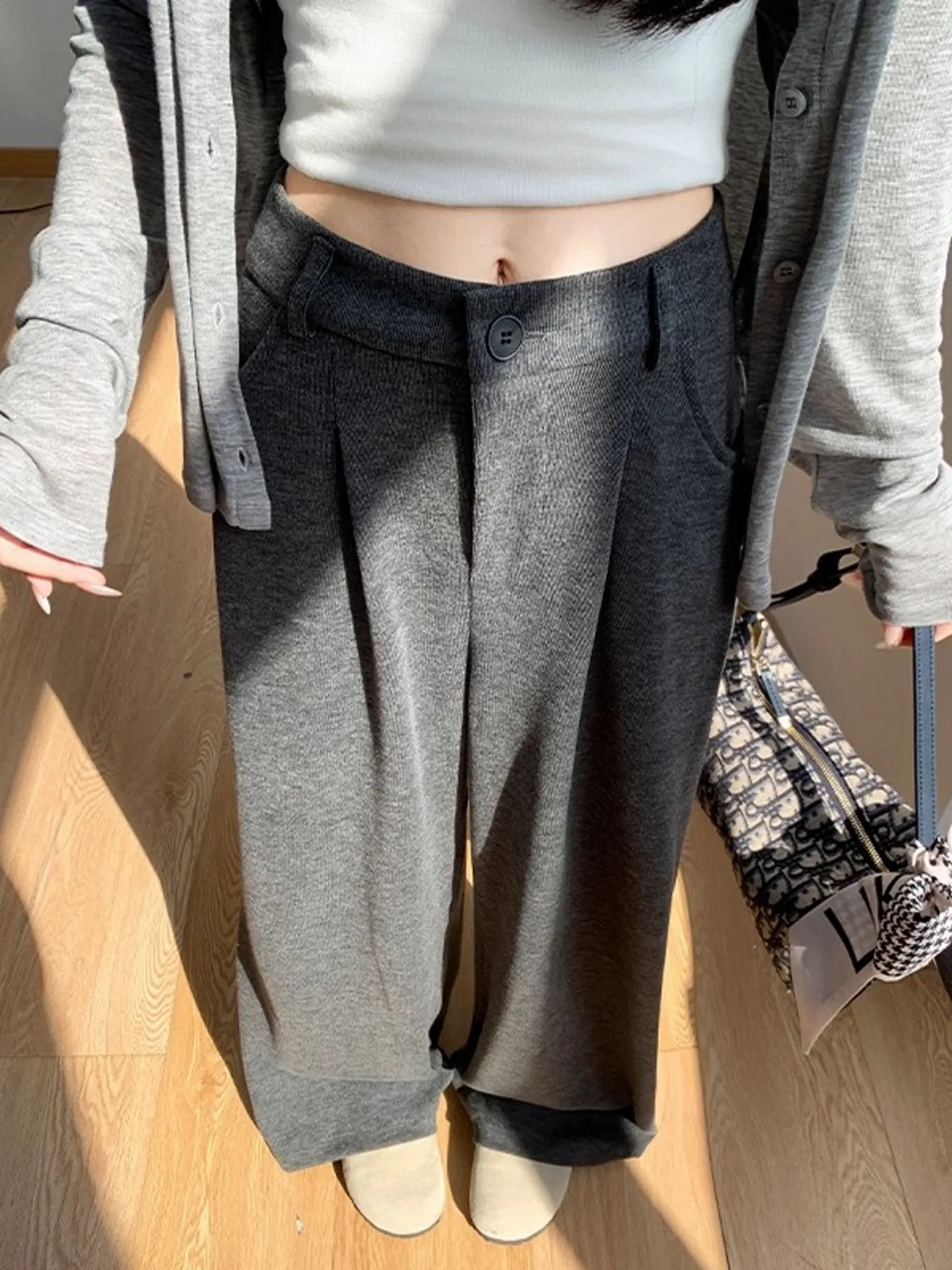 Taille haute ample jambe large costume pantalon femmes printemps automne nouveau Sle riz nouilles décontracté droit pantalons longs coréen Sle