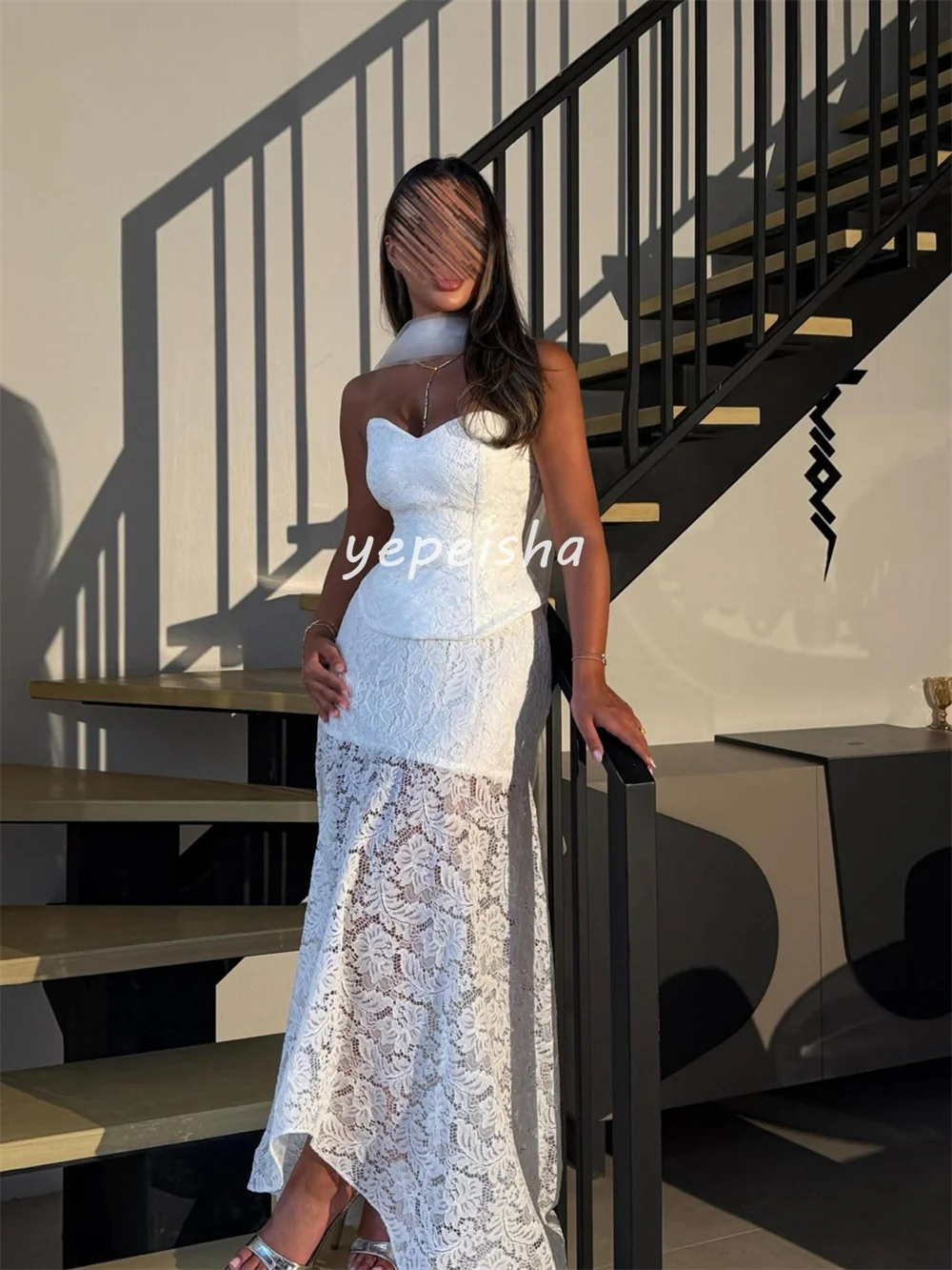 Abiti midi senza spalline a sirena in pizzo con pieghe abbinate sexy personalizzati Abiti per occasioni su misura Taglie disponibili Casual di alta qualità