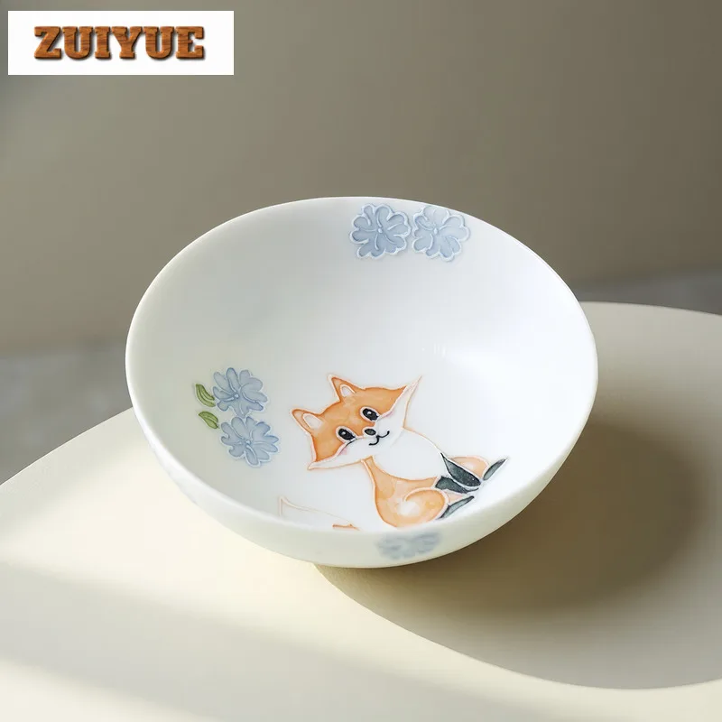 95ml Hand-painted Small Fox Teacup Zen Tea Bowl Sample Tea Cup Tea-tasting Personal Cup Jianzhan Master Cups Cha Supplies Craft