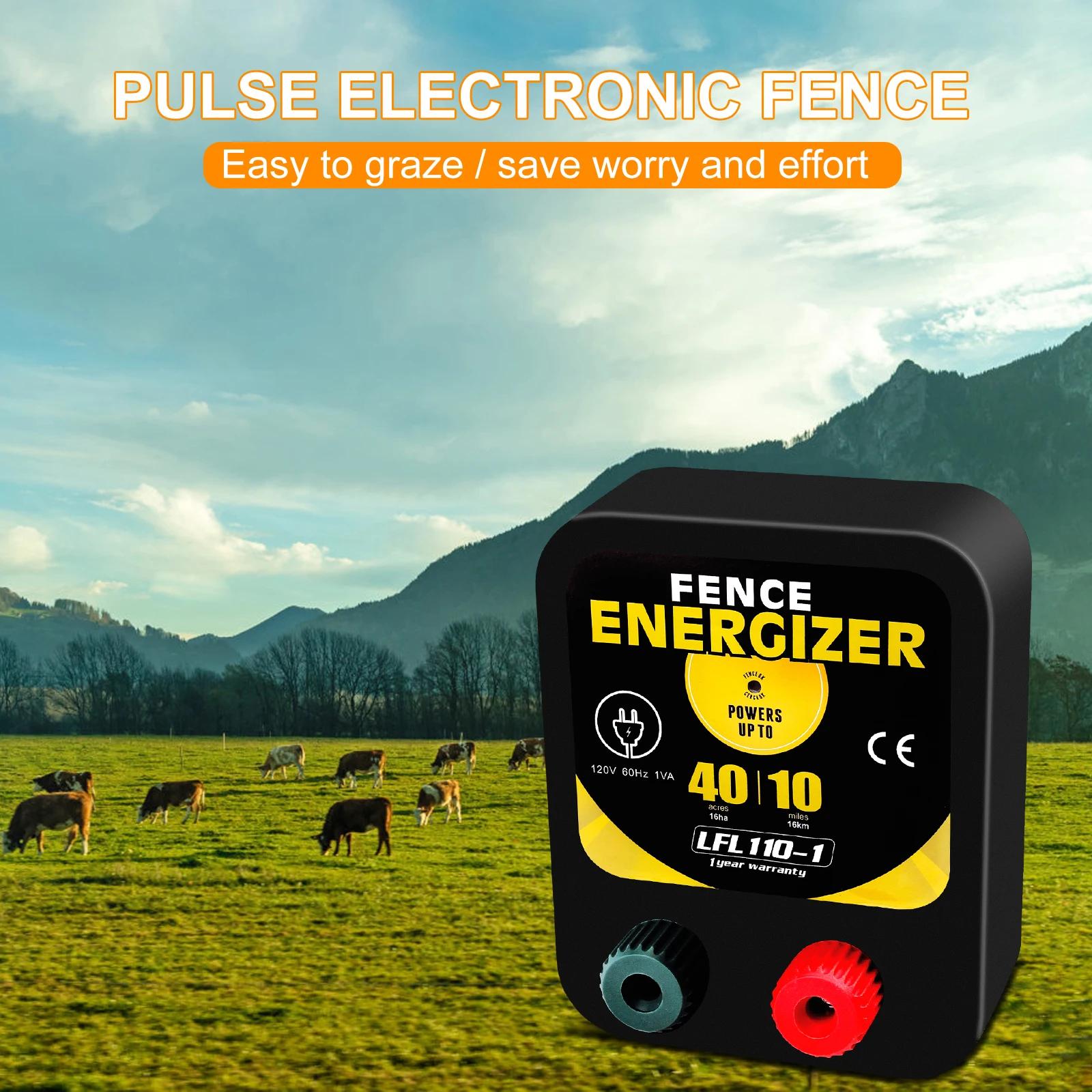 10 Mile /40 Acres Electric Fence Energizer AC Powered Animal Horse Cattle Poultry Farm Shepherd Alert Livestock Tool In Stock