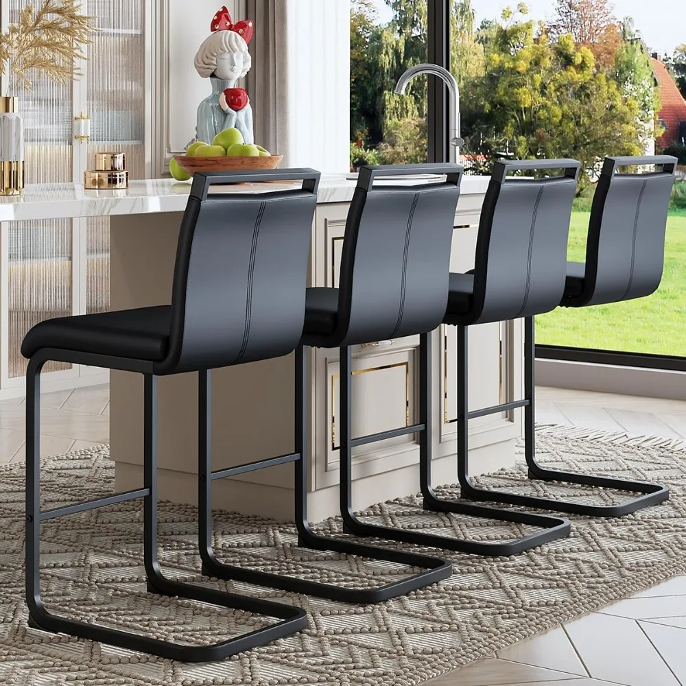 

Counter Height Bar Stools Set of 4,25'' Bar Stools for Kitchen Island,Black Barstools with Back,Metal Barstools with Black