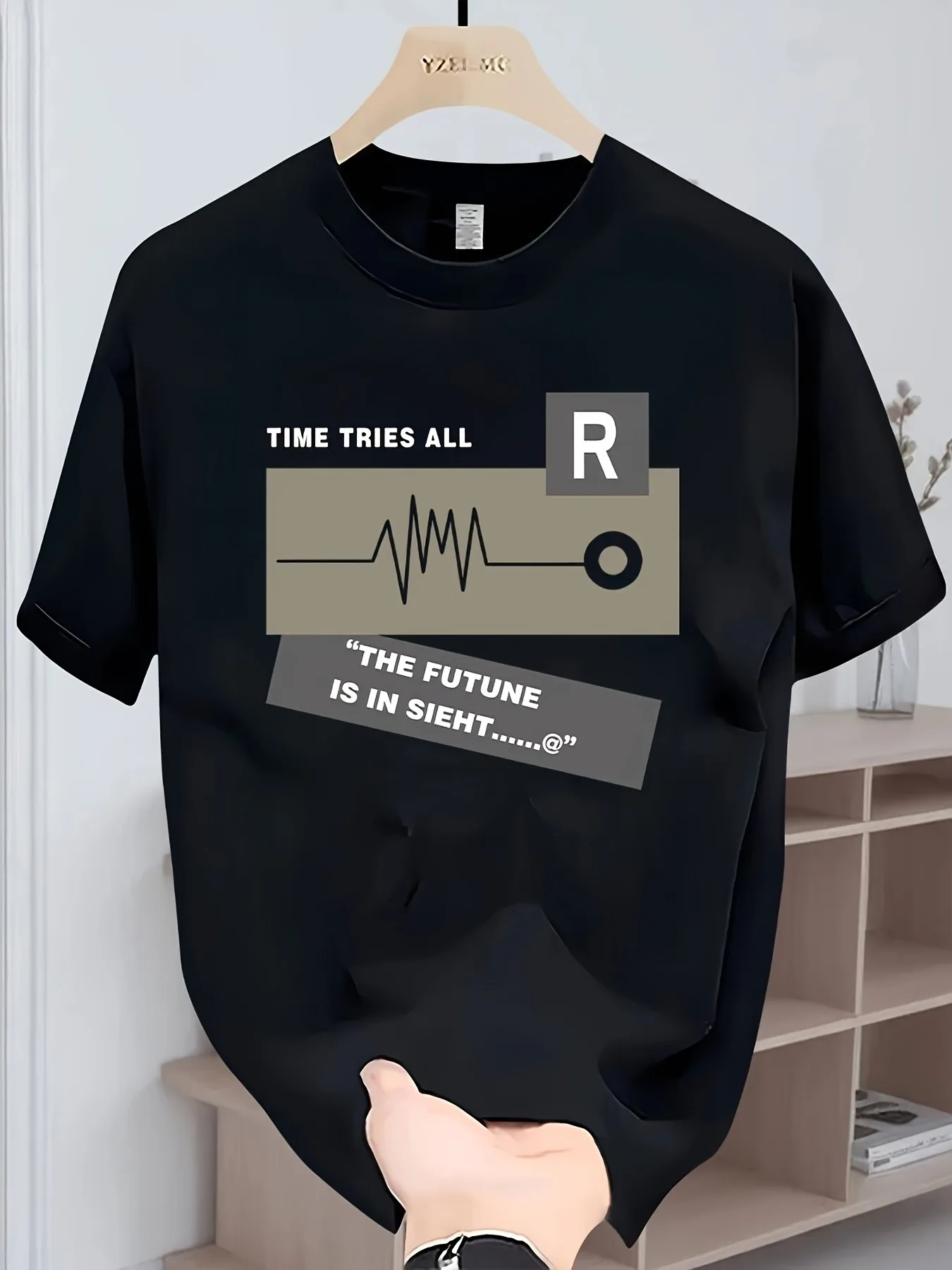Herren-T-Shirt Sommer 100% Baumwolle Dunkler Street-Style Einfache Mode Trendiger Druck Kurzarm Atmungsaktiv Kühl Bequem Locker