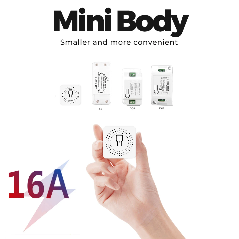 16A Tuya Smart Mini Switch Switch WiFI DIY Universal For 2 Way Control Automation Module Voice Relay Timer Google Home Alexa