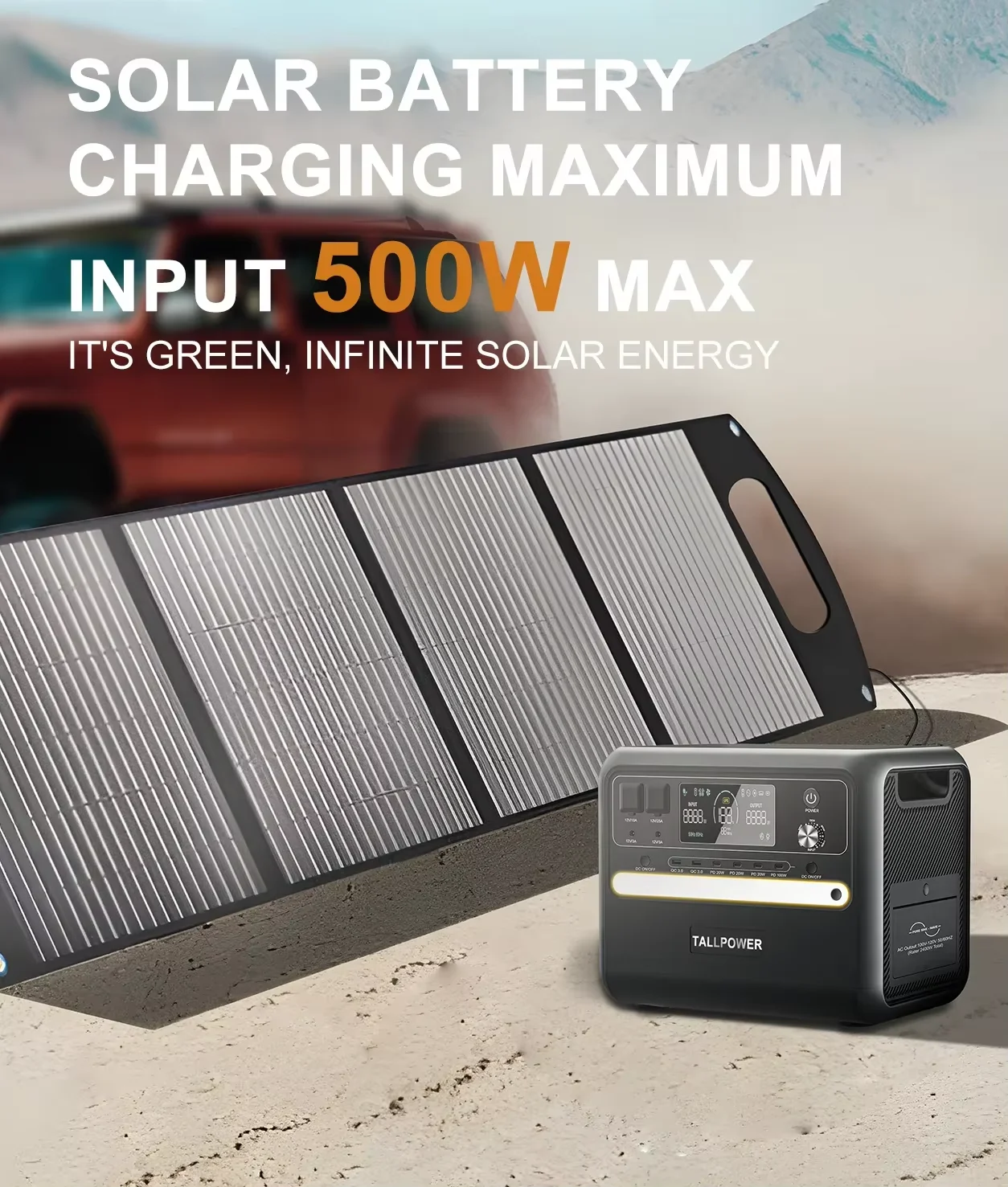 TALLPOWER V2400 Estación de energía portátil 2400W Generador solar 2160Wh LiFePO4 Batería Respaldo para el hogar Camping al aire libre Energía móvil