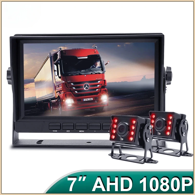 7 Inch IPS Screen Camera System for Truck Bus Vehicle Parking Monitor with 2CH Starlight Night Vision Reverse Backup AHD Camera