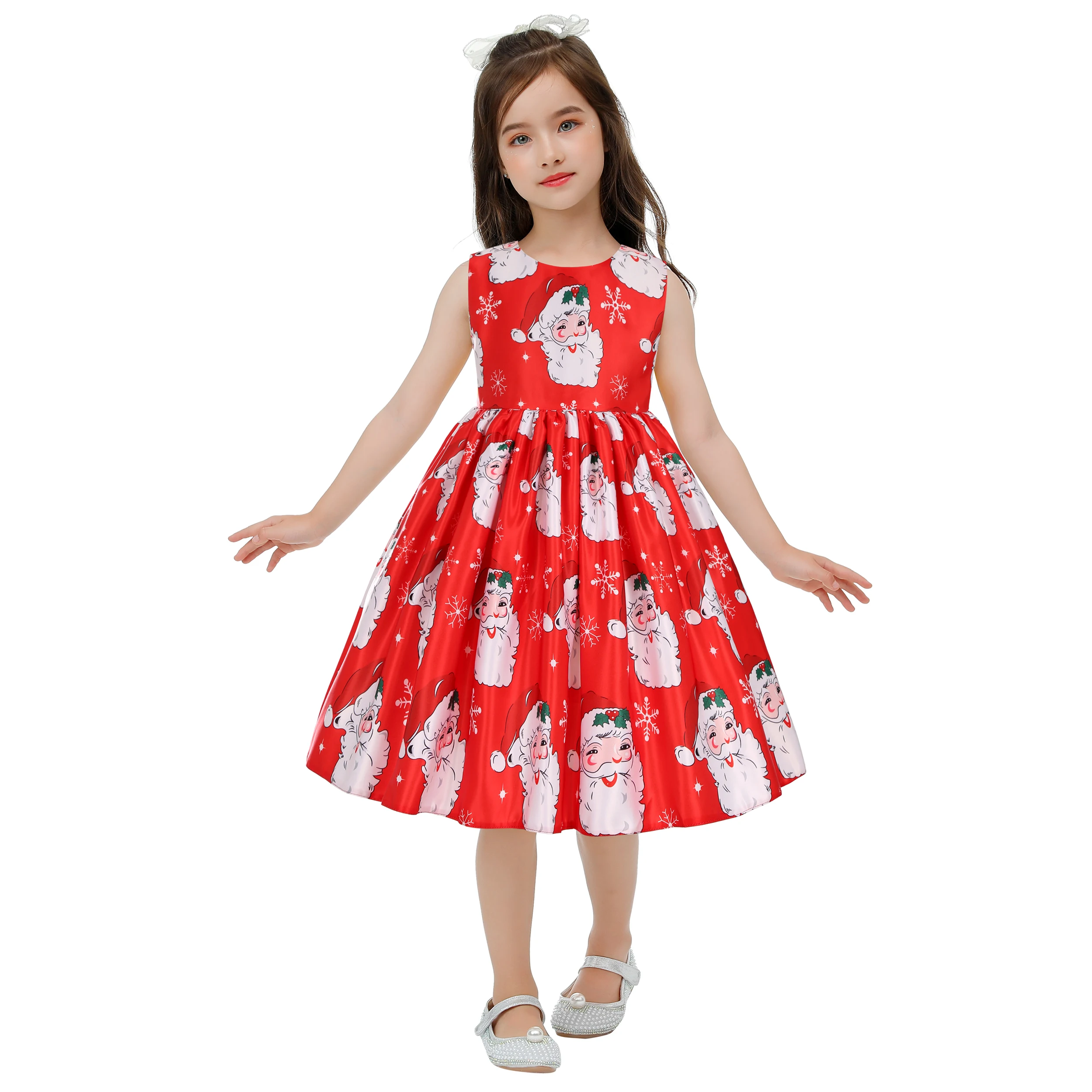 New Girls' Formal Dress: Santa Claus and Snowflake Print Princess Dress  Christmas Performance Costume
