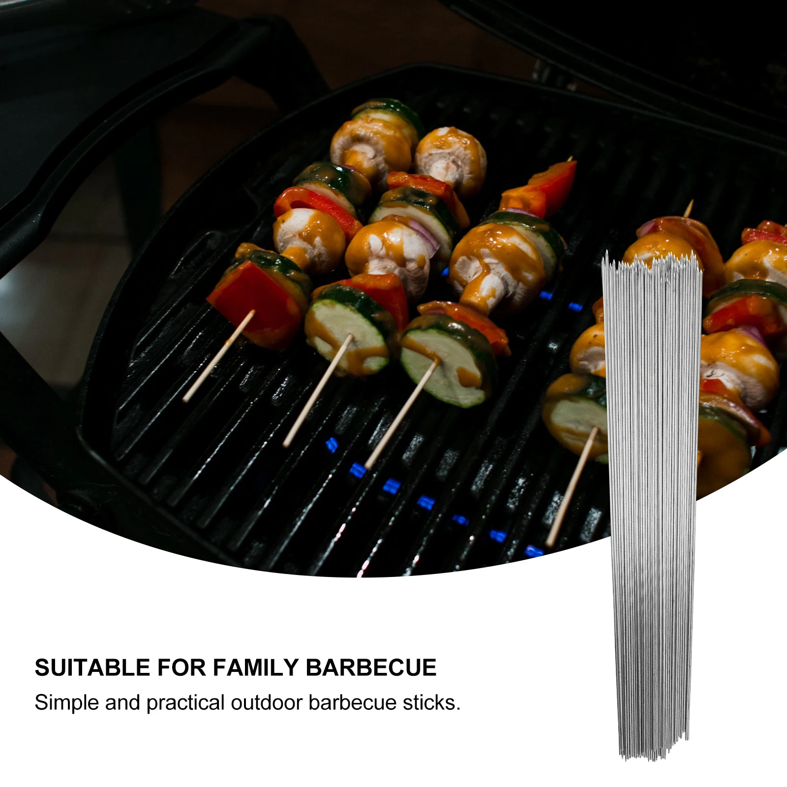 

100pcs Stainless Steel BBQ Skewers 33cm 2mm Silver Simple Practical Camping Hiking Picnic Tools Barbecue Sticks