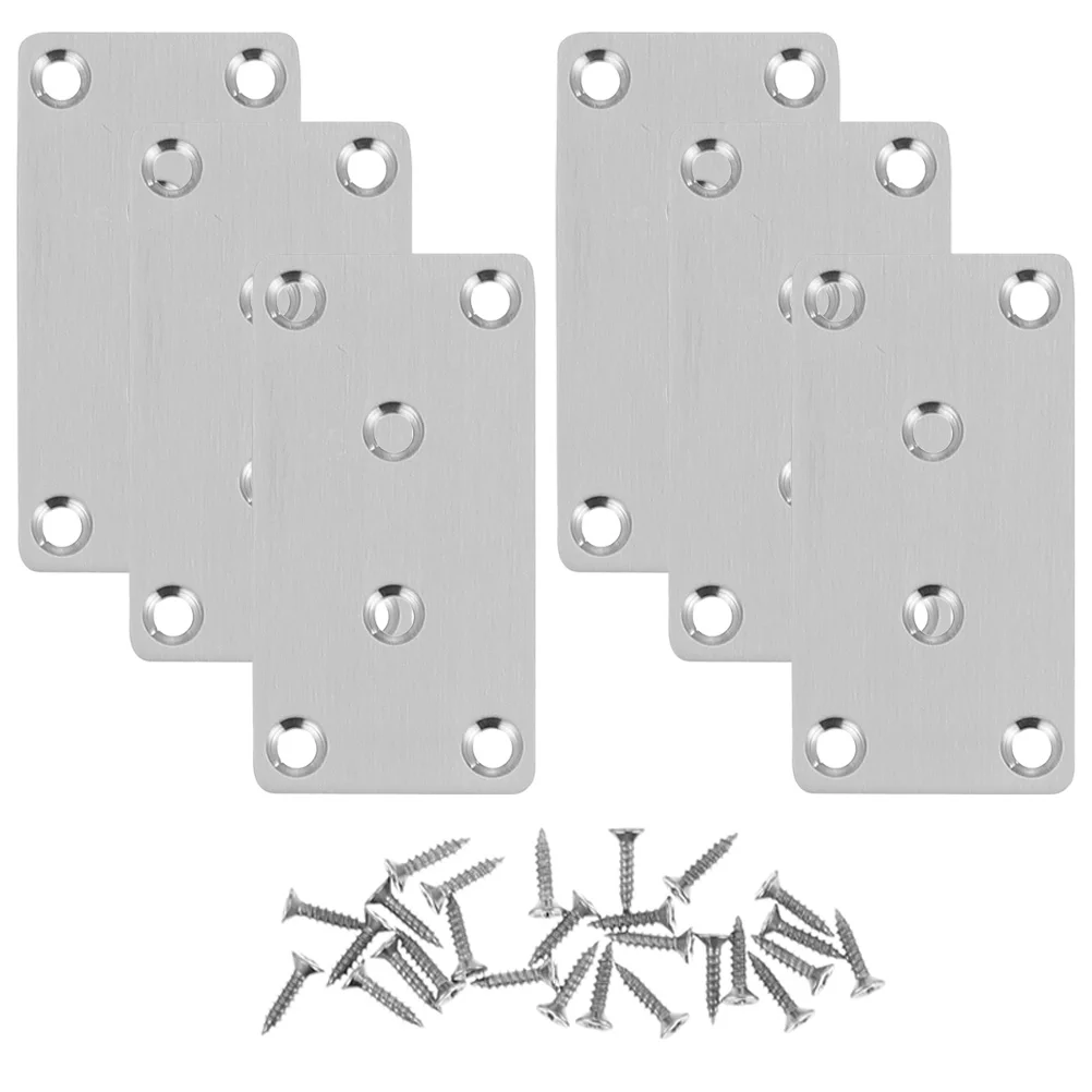 

6pcs Stainless Steel Braces Brackets Flat Straight Furniture Mending Repair Fixing Plates Sturdy Cupboard Support Hardware