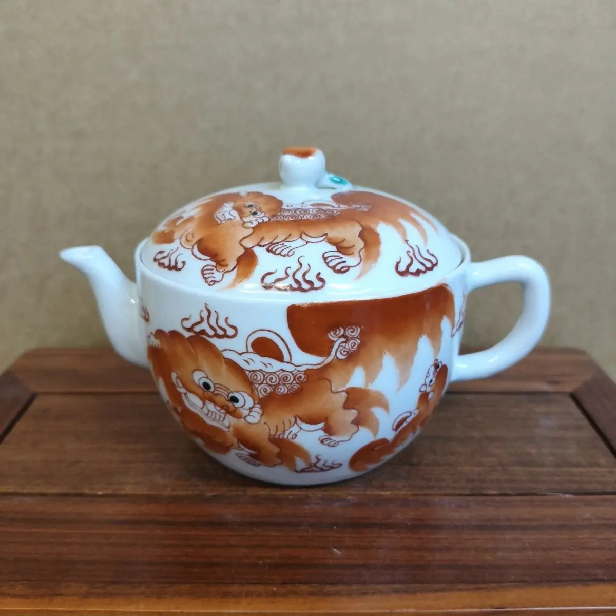 Vintage Old Collection Taishi Shaobao Hand Painted Red Lion Teapot Chinese Traditional Handmade Ceramic Tea Set Decorative Jar