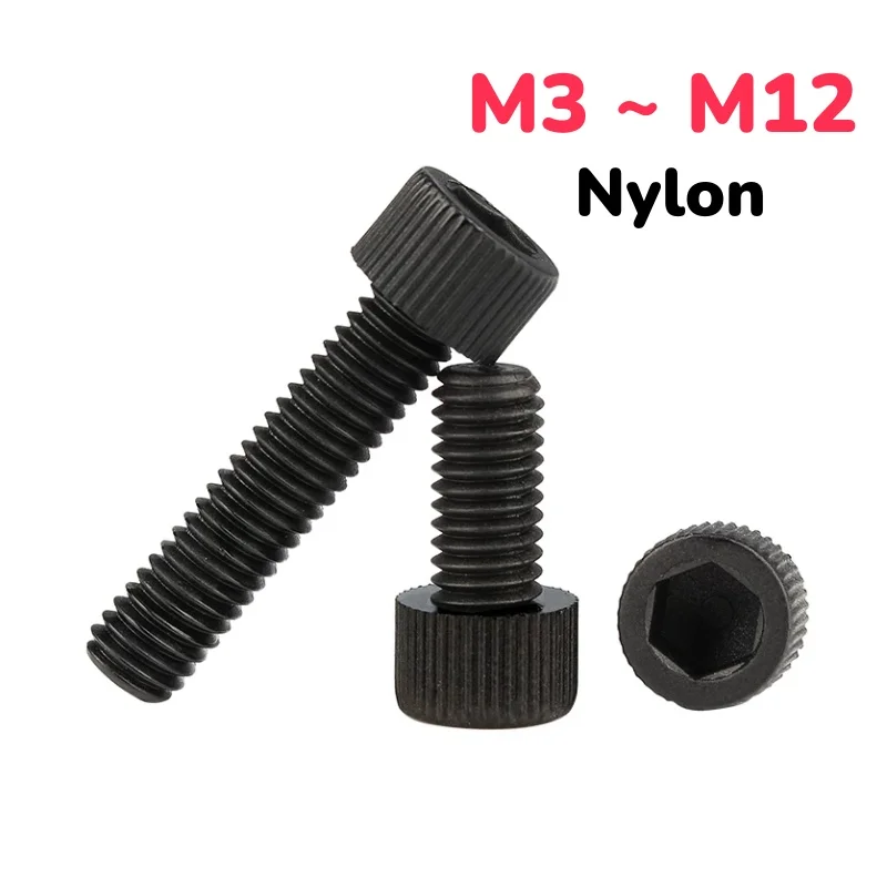 Insulated Black Nylon M3 ~ M12 Hexagon Hex Socket Screw Cup Knurled Plastic Bolt Length 4 ~ 100mm
