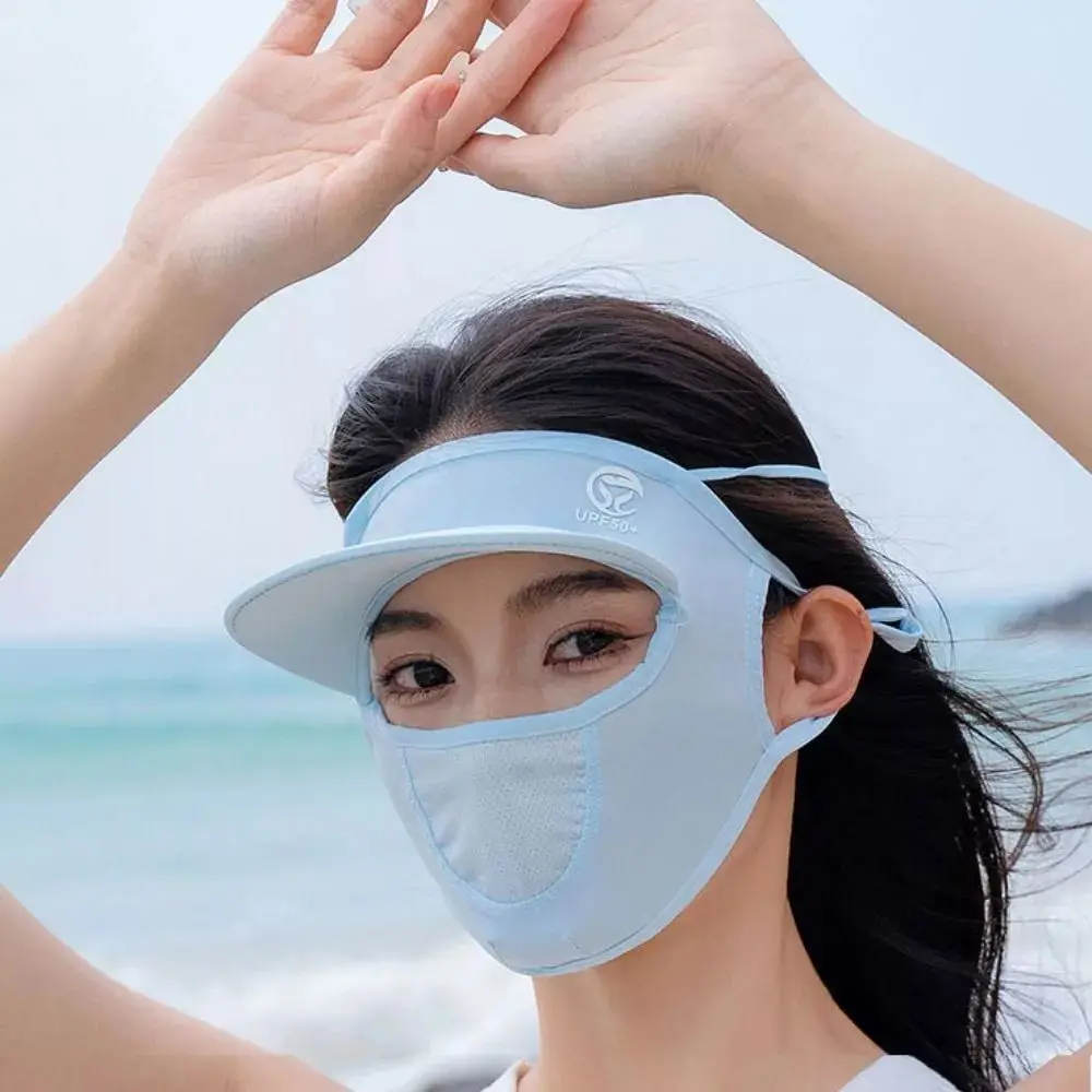 Summer Sunscreen Ice Silk Mask UV Protection Face Cover Sunscreen Veil Face With Brim Outdoor Cycling Sun Protection Hats Caps