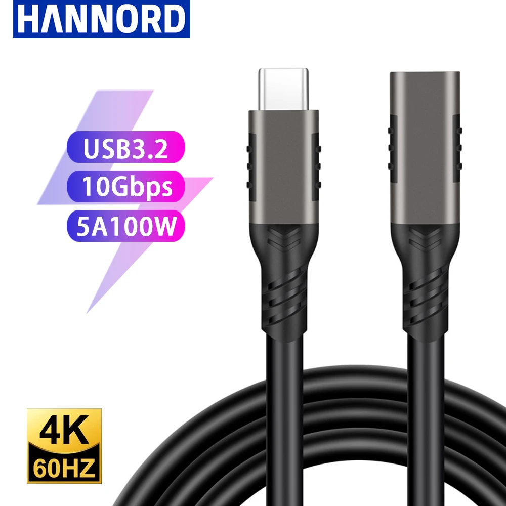 USB C 3.2  Extension Cable 100W PD 5A Type C Extension Cable 4K @60Hz 10Gbps Thunderbolt 3 For Xiaomi Huawei Switch 0.5M 1M 2M