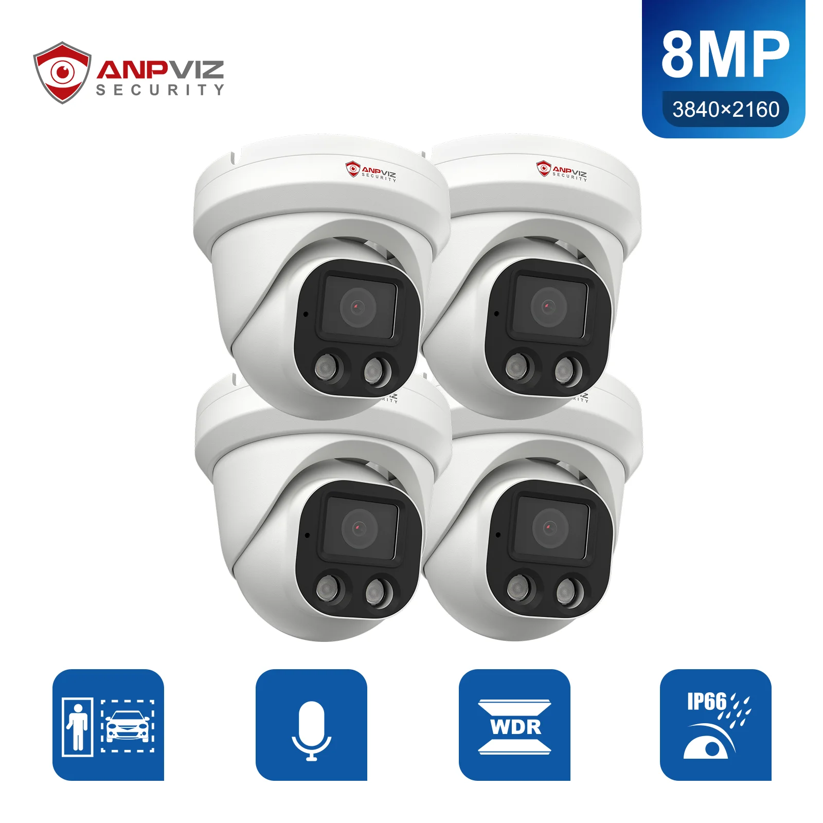 

На складе США 4 шт. Anpviz 8MP PoE IP-камера с турелью Smart Dual Light ColorVU 30 м Обнаружение движения человеческого автомобиля 2,0 IP66 Встроенный микрофон