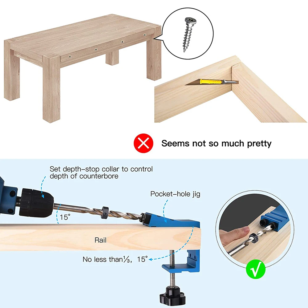 GanWei Pocket Hole Jig Kit posizionatore per fori inclinati per la lavorazione del legno guide per legno angolo di giunzione localizzatore di carpenteria strumento per la lavorazione del legno