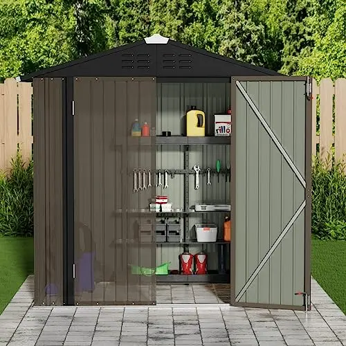 Metal Outdoor Storage Shed, 6 x 4 FT, Brown | Lockable Door, Waterproof Garden Tool Shed Storage House For Backyard
