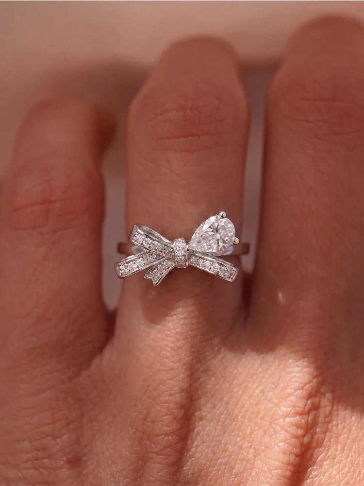 Modischer Schmetterlingsknoten-Wassertropfen-Zirkonring für Damen, 925 Sterling Silber, Verlobungs- und Hochzeitsring, Luxus, Hochwertiger Edel-Schmuck – Detail 2