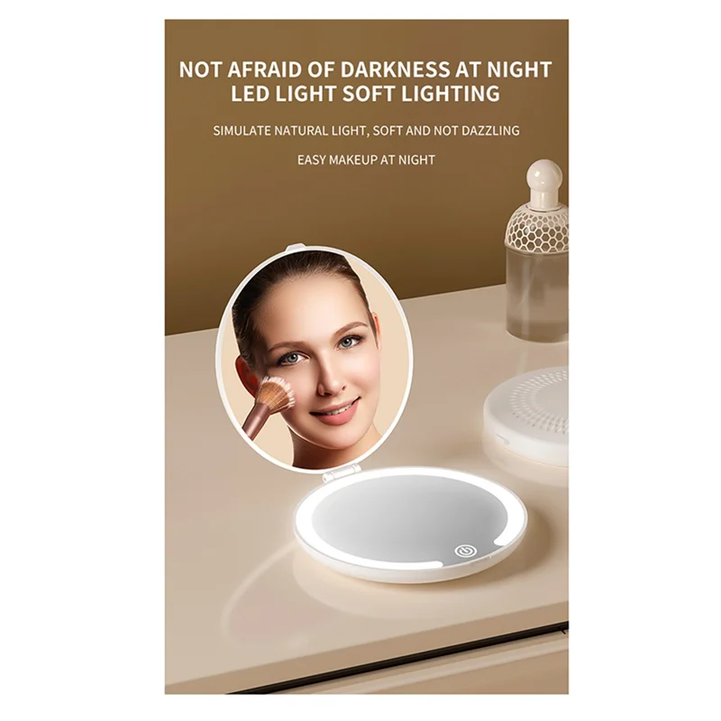 

A76X-перезаряжаемое компактное светодиодное зеркало для макияжа, 3-цветная подсветка, приятный для путешествий дизайн, складная конструкция, аккумулятор емкостью 600 мАч.