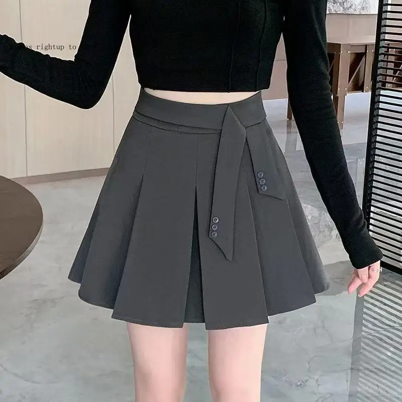 Design Sense Petite Suit with Pleated Skirt Women's Spring and Autumn High Waisted Anti Glare A-Line Short Skirt