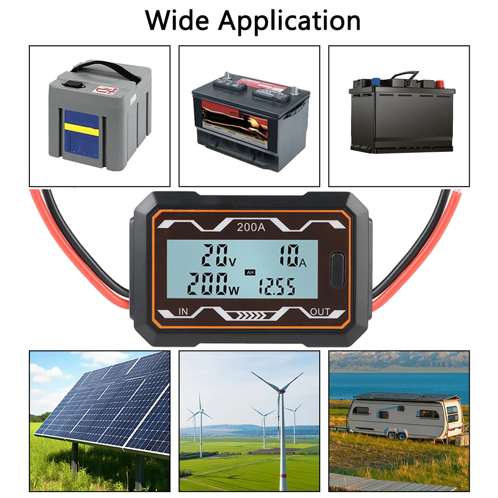 Wattmeter LCD-achtergrondverlichting 0-60V DC Power Analyzer Batterij Power Analyzer 100A/150A/200A Digitale DC Spanning Stroom Tester