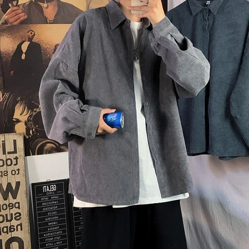 

Corduroy Shirt Men's Oversized Korean Style Spring Autumn Streetwear Casual Jacket