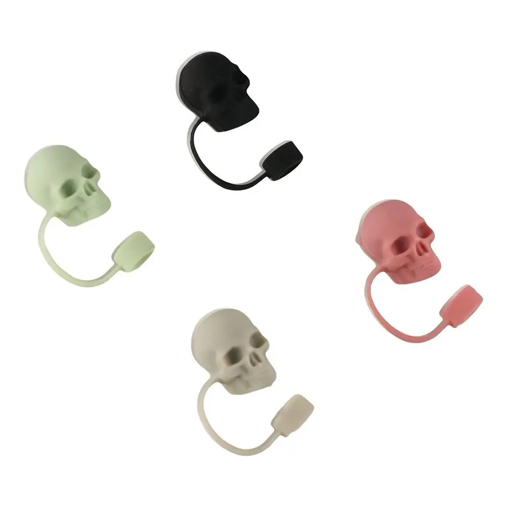 

Straw Plug Silicone Skull Straw Cap Splash Proof 10mm Drinking Straw Cover Dustproof Reusable Straw Topper Halloween