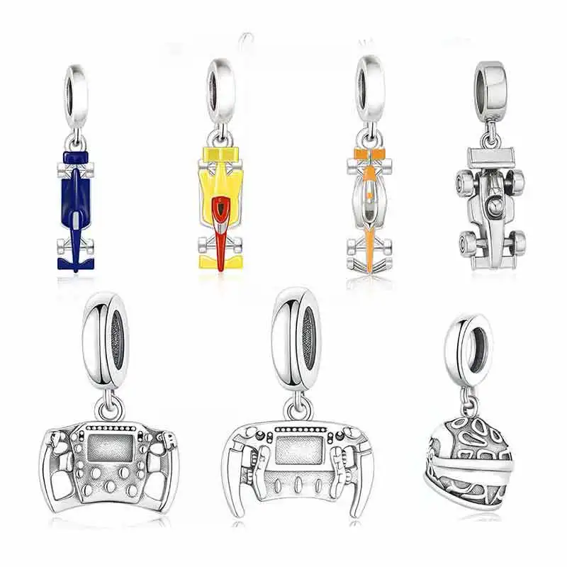 Fit Original Pan Charm Bracelet 100% 925 Silver Race Car Tire Helmet Track Italy Grand Prix Silverstone Circuit Bead For Women