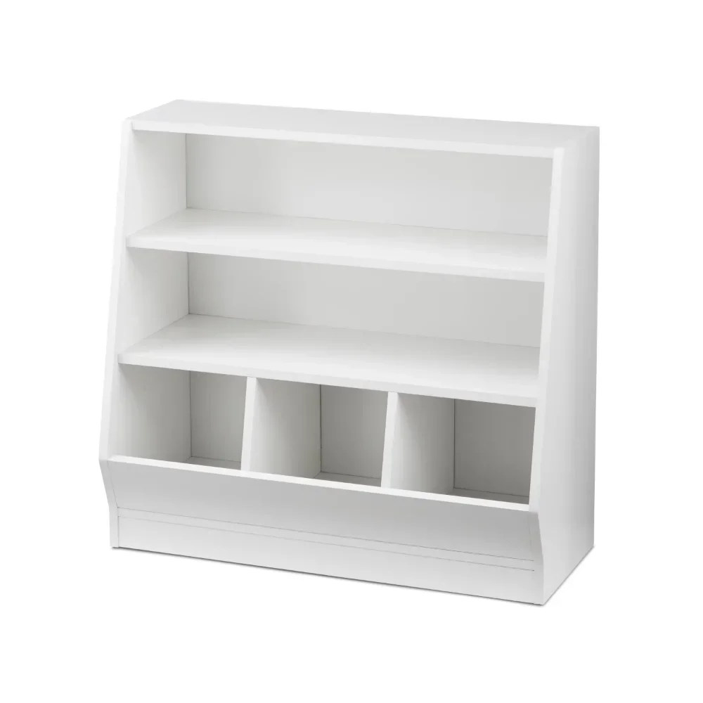 

Kids Bin Storage and Two Shelf Bookcase, White bookshelves kid bookshelf