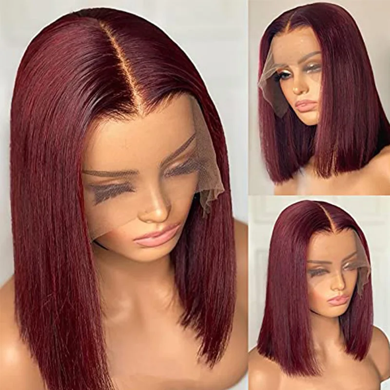 

Fashion female lace wine red short straight hair chemical fiber headgear lace wigs