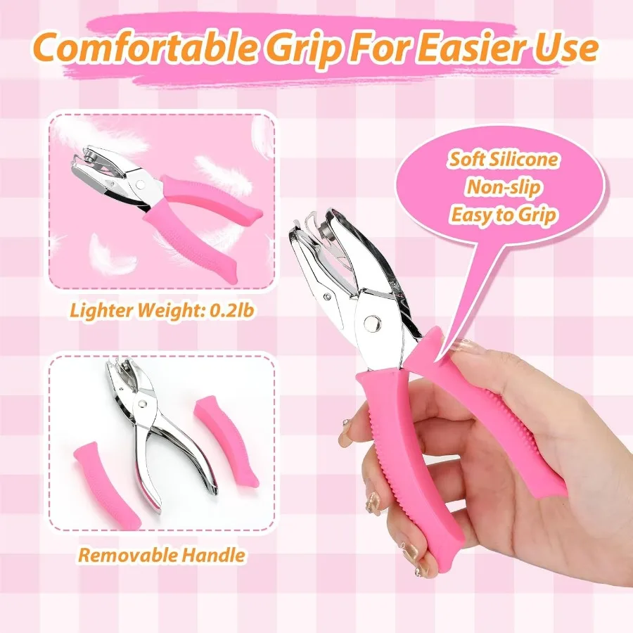 เครื่องเจาะรู 4 ชิ้น ขนาด 1/4 นิ้ว สำหรับงานฝีมือ รูปทรงวงกลม หัวใจ ดาว สามเหลี่ยม พร้อมด้ามจับนุ่มสำหรับงานเย็บปกสมุดและงานตกแต่งสมุดภาพ