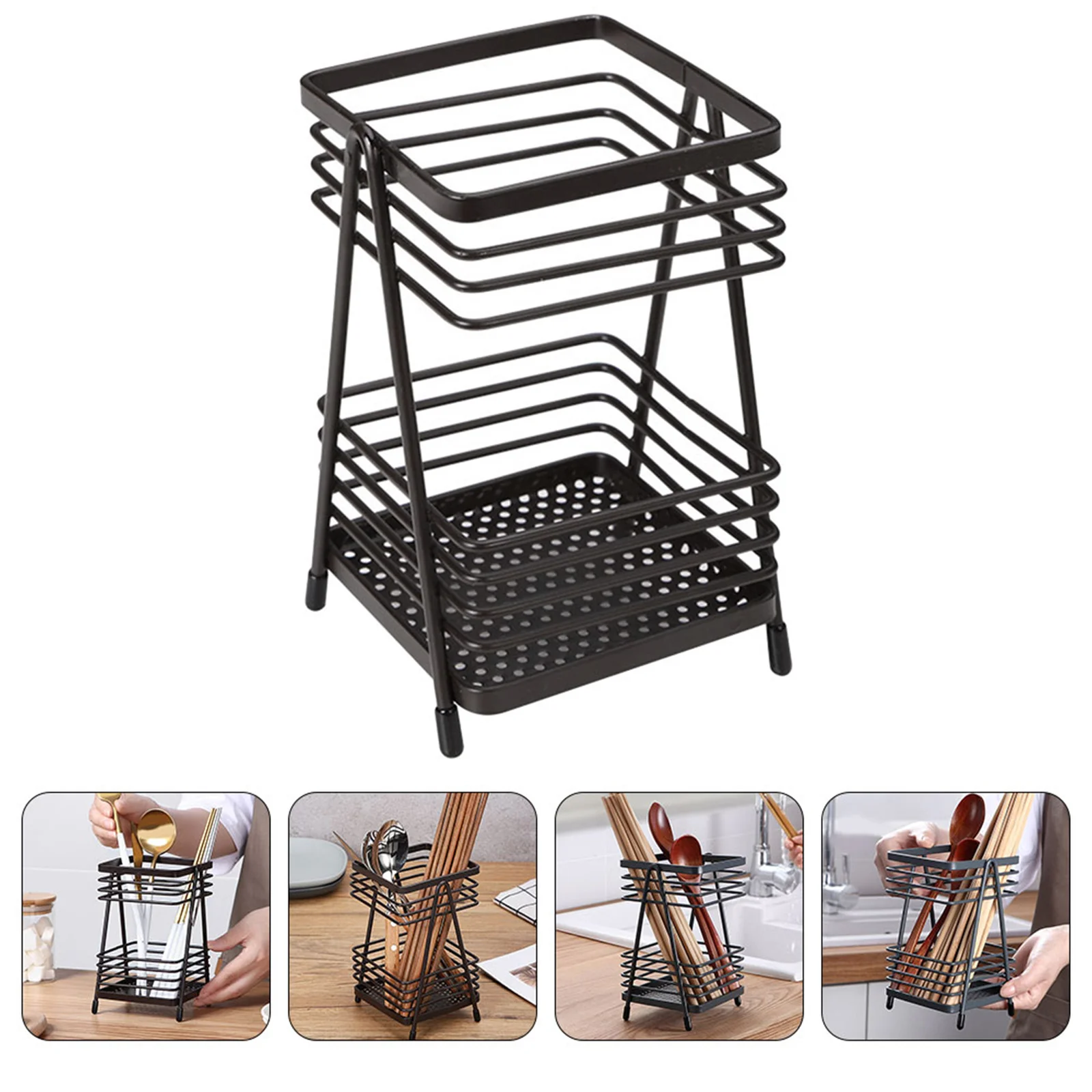 

Practical Metal Chopstick Holder Kitchen Utensil Organizer Multi-Hole Design Easy to Clean Utensil Holder