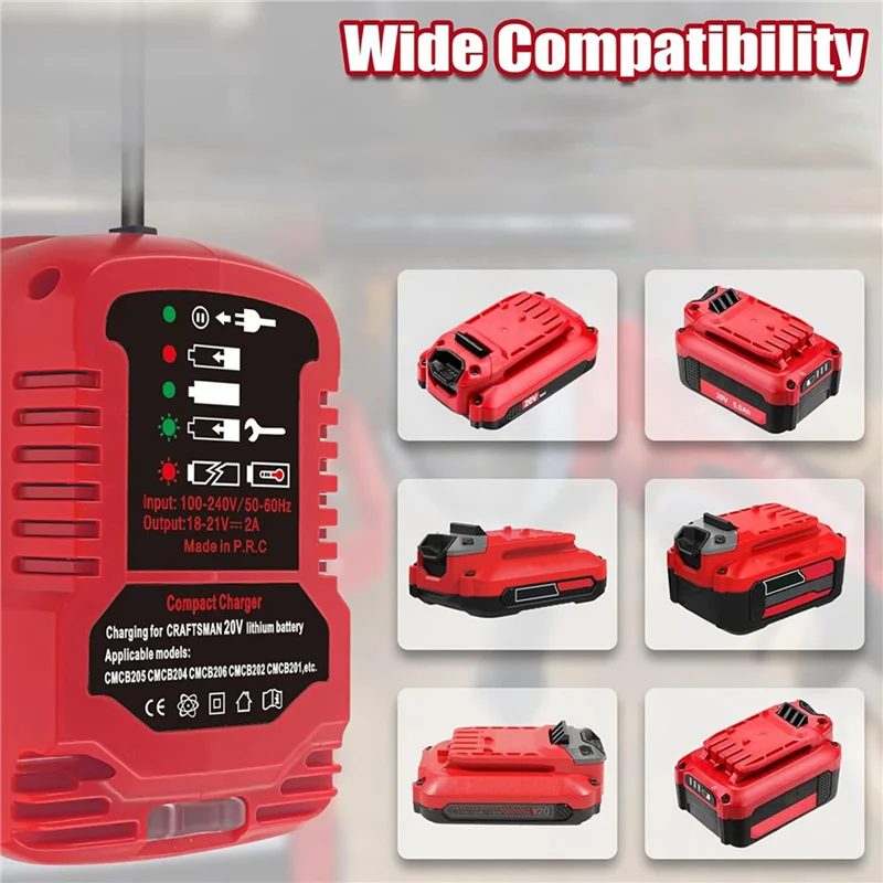 

ABFU-2X Зарядное устройство для Craftsman V20 20 В Макс. литиевая батарея Мини-зарядное устройство для CMCB202 CMCB204 CMCB206 CMCB104 Американская вилка
