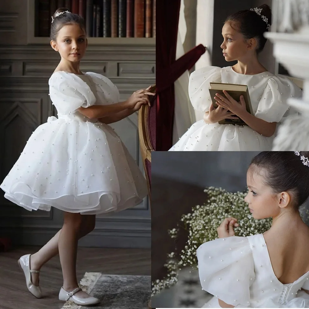 

2023-59White Flower Girl Dress For Wedding Tulle Princess Elegant Appliques Beading Party Dresses First Communion Dress