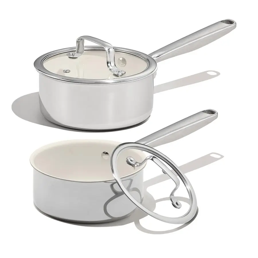 

Набор кастрюль из нержавеющей стали 1,6Qt amp 3Qt, наборы керамических кастрюль с антипригарным покрытием, нетоксичная кухонная посуда, маленькие кастрюли с крышками, O