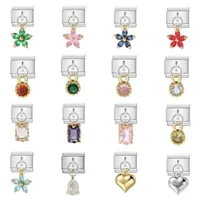 2025 Women Fashion Zircon Flower Love Pendant Italian Charms Links Fit 9mm Stainless Steel Bracelet DIY Making Jewelry