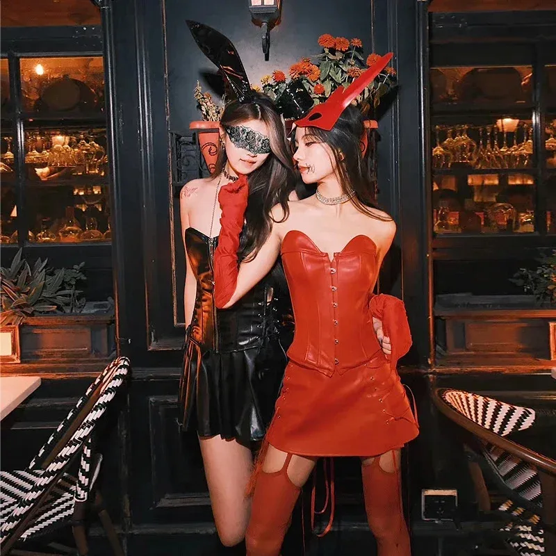 

Сексуальный красный кролик, корсет для косплея, костюмы на Хэллоуин для женщин, рождественский винтажный облегающий топ, юбка, маскарад, выпускной, танцевальное представление