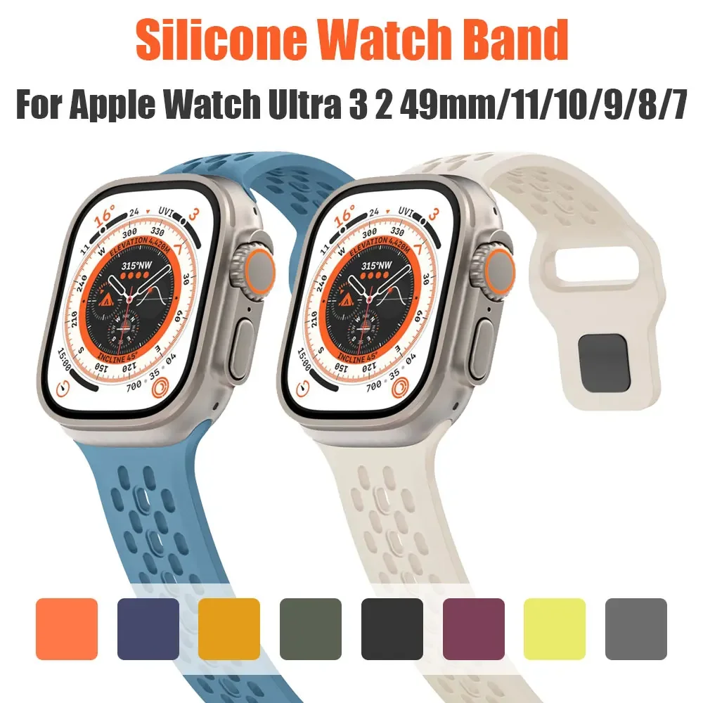 Sport-Silikonarmband für Apple Watch Ultra 3 2 49 mm/Serie 11 10 46 mm/9 8 45 mm/7 6 44 mm Ersatz-Apple-Watch-Armband