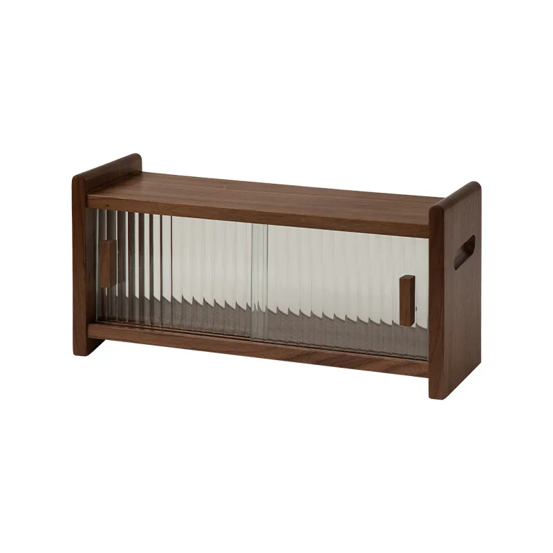 

Solid wood desktop storage box Double-layer water cup rack Dustproof tea set Water cup sundries sorting storage box