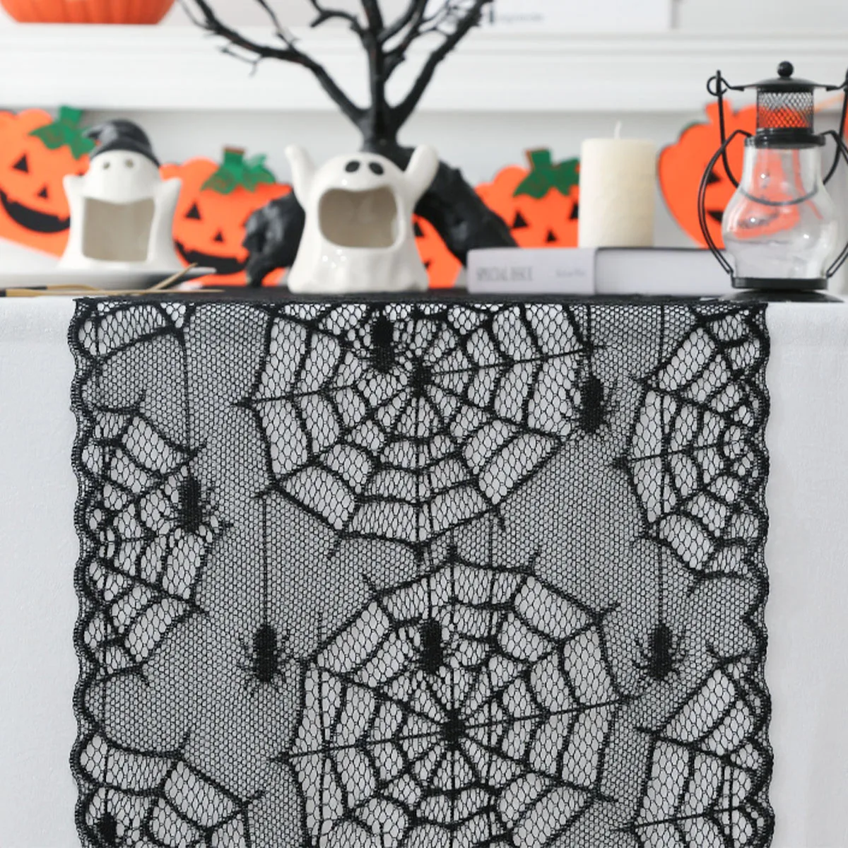 

180x30cm Halloween Table Runner Lace Spider Web Tablecloth for Festival Halloween Dinner Horror Props Halloween Party Decoration